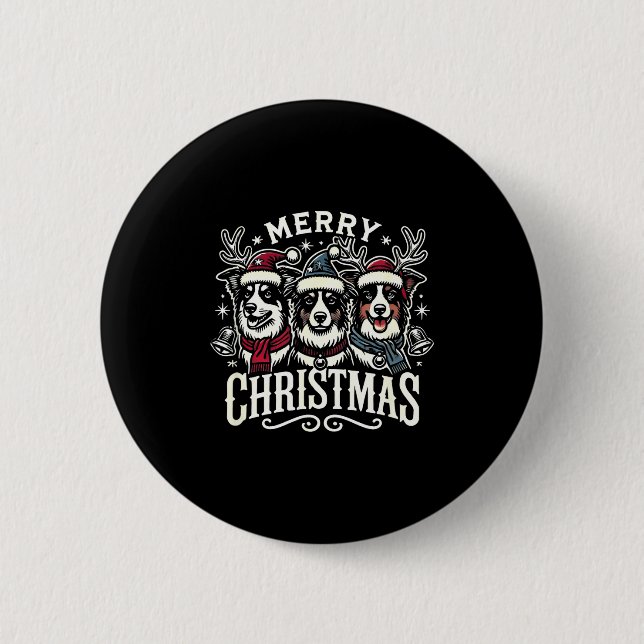 Christmas Australian Shepherd Santa Hat Aussie Chr 6 Cm Round Badge (Front)