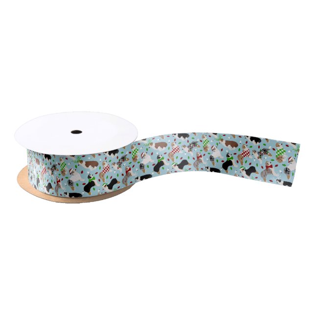 Christmas Australian Shepherd Satin Ribbon (Spool)