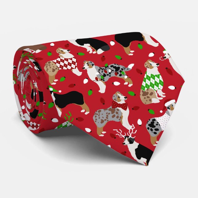 Christmas Australian Shepherd Tie (Rolled)