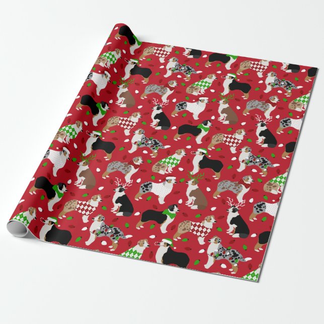 Christmas Australian Shepherd Wrapping Paper (Unrolled)