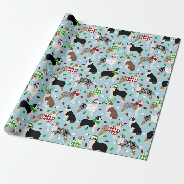 Christmas Australian Shepherd Wrapping Paper (Unrolled)