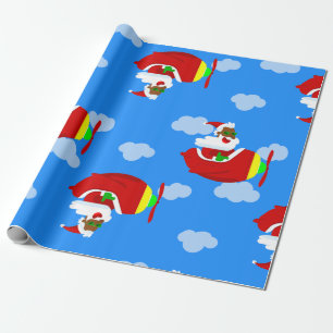 christmas aviator aeroplane pilot black santa clou wrapping paper