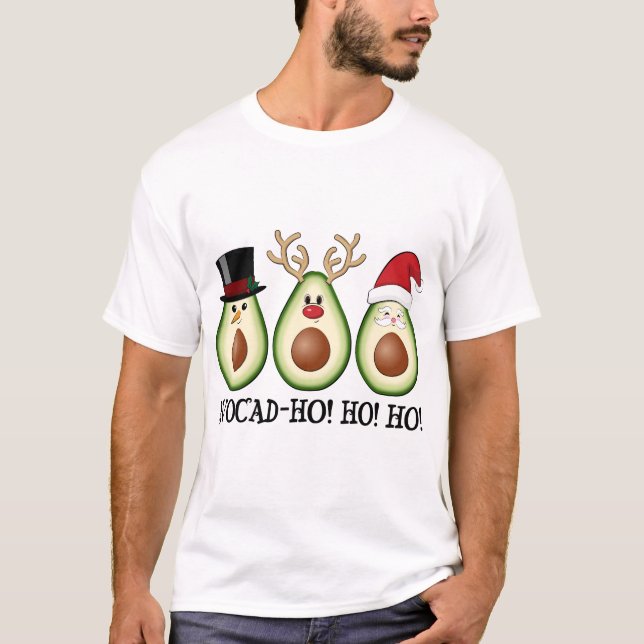 Christmas Avocado Frosty, Rudolph, and Santa T-Shirt (Front)