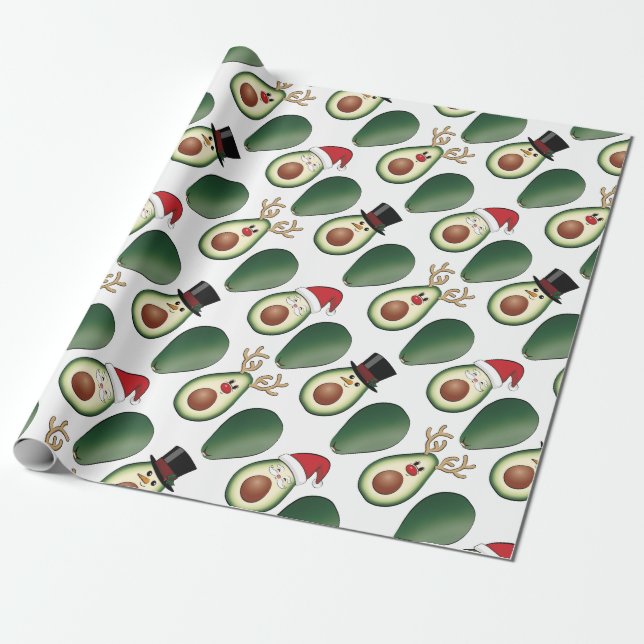 Christmas Avocado Frosty, Rudolph, and Santa Wrapping Paper (Unrolled)