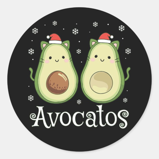 Christmas Avocatos Kawaii Cat & Avocado Classic Round Sticker (Front)