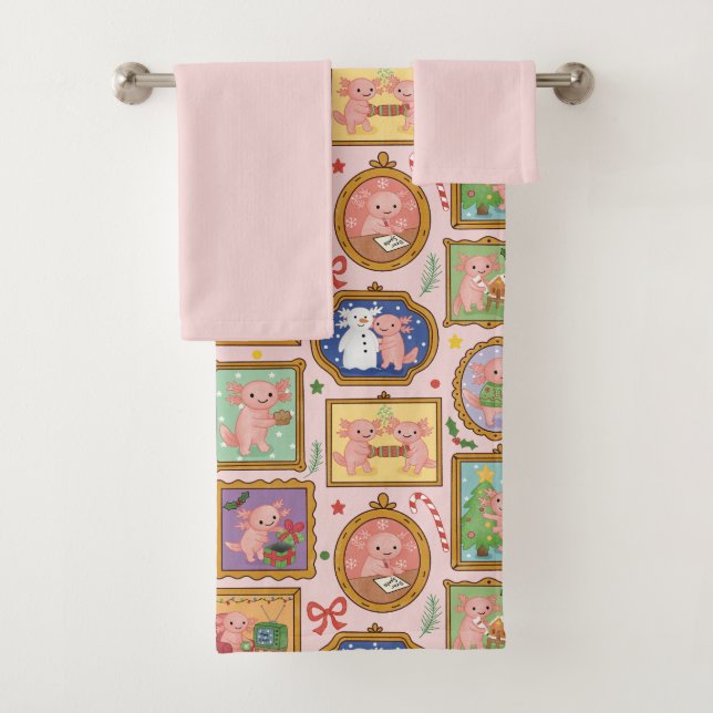 Christmas axolotl Bath towels set (Insitu)