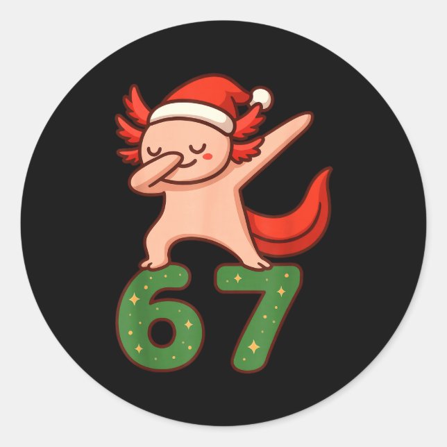 Christmas Axolotl Dabbing 67 Meme Six Seven Funny  Classic Round Sticker (Front)