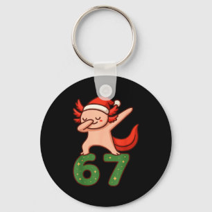 Christmas Axolotl Dabbing 67 Meme Six Seven Funny  Key Ring