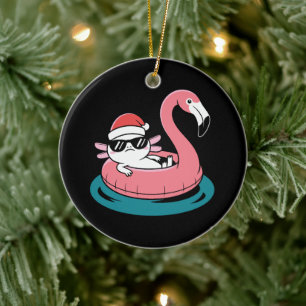Christmas Axolotl Santa Hat Flamingo Pool Float Ceramic Tree Decoration