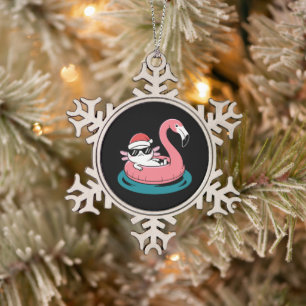 Christmas Axolotl Santa Hat Flamingo Pool Float Snowflake Pewter Christmas Ornament