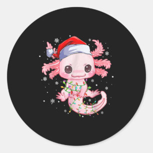 Christmas Axolotl Santa Hat Lights Japanese Cute A Classic Round Sticker