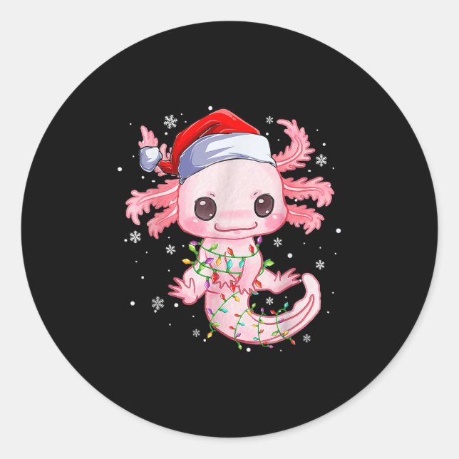Christmas Axolotl Santa Hat Lights Japanese Cute A Classic Round Sticker (Front)