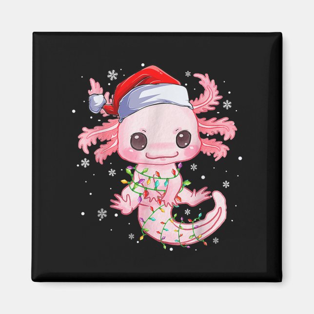 Christmas Axolotl Santa Hat Lights Japanese Cute A Magnet (Front)