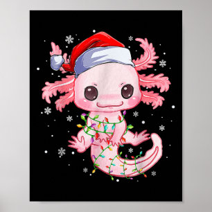 Christmas Axolotl Santa Hat Lights Japanese Cute A Poster
