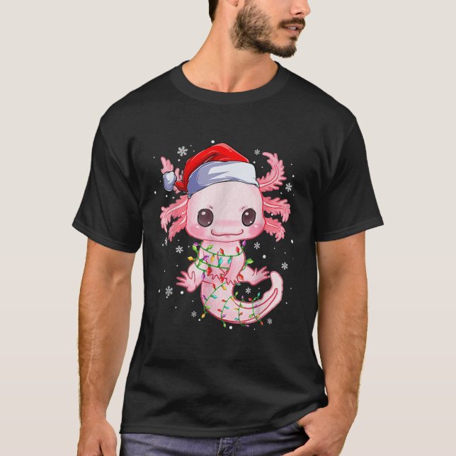 Christmas Axolotl Santa Hat Lights Japanese Cute A T-Shirt (Front)