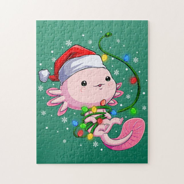 Christmas Axolotl Santa Hat Lights Japanese Cute Jigsaw Puzzle (Vertical)