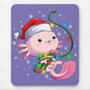 Christmas Axolotl Santa Hat Lights Japanese Cute Mouse Mat