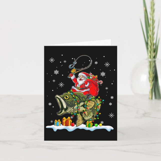 Christmas B Fishing Funny Santa Riding Fish Fisher Card (Front)