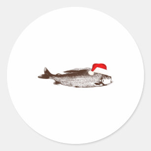 Christmas B Fishing Wearing Santa Hat Classic Round Sticker