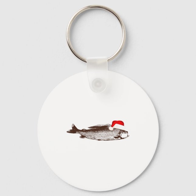 Christmas B Fishing Wearing Santa Hat  Key Ring (Front)
