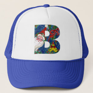 CHRISTMAS B LETTER / SANTA CLAUS WITH RED RIBBON TRUCKER HAT