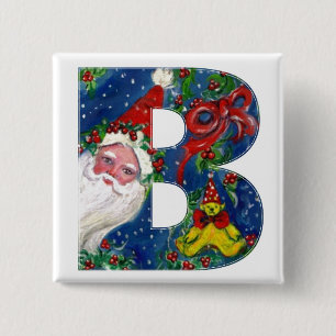 CHRISTMAS B LETTER / SANTA  RED RIBBON MONOGRAM 15 CM SQUARE BADGE