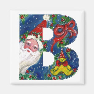 CHRISTMAS B LETTER / SANTA  RED RIBBON MONOGRAM MAGNET