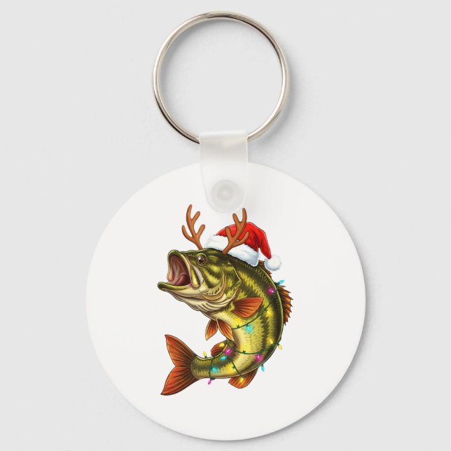 Christmas B Santa Hat With Lights Funny Fishing Xm Key Ring (Front)