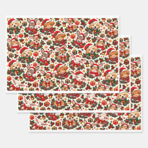 Christmas Baby Animals Wrapping Paper Sheet