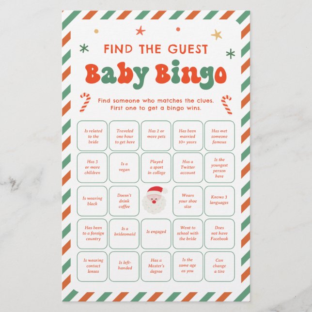 Christmas Baby Bingo Find the Guest Game (Front)