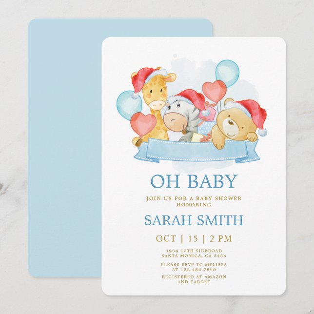 Christmas Baby Blue it's a boy Baby Shower Invitation (Front/Back)