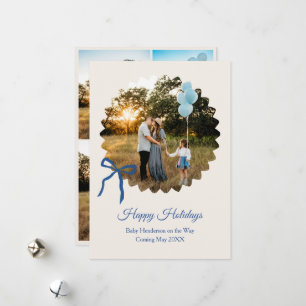 Christmas Baby Boy Announcement Blue Bow