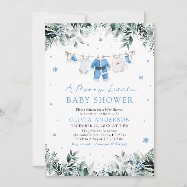 Christmas Baby Boy Blue A Merry Little Baby Shower Invitation (Front)