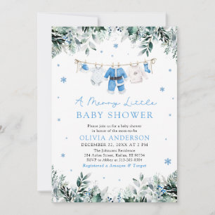 Christmas Baby Boy Blue A Merry Little Baby Shower Invitation