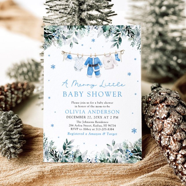 Christmas Baby Boy Blue A Merry Little Baby Shower Invitation (Creator Uploaded)