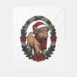 Christmas Baby Calf Vintage Engraving Holiday Shir Fleece Blanket
