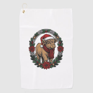 Christmas Baby Calf Vintage Engraving Holiday Shir Golf Towel