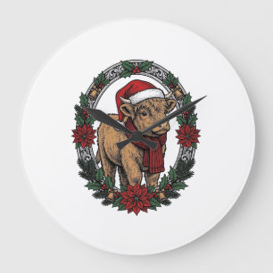 Christmas Baby Calf Vintage Engraving Holiday Shir Large Clock