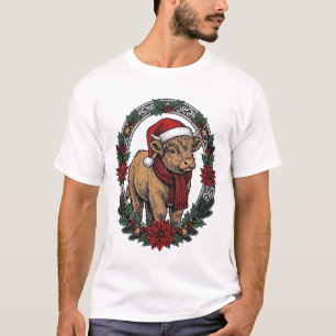 Christmas Baby Calf Vintage Engraving Holiday Shir T-Shirt