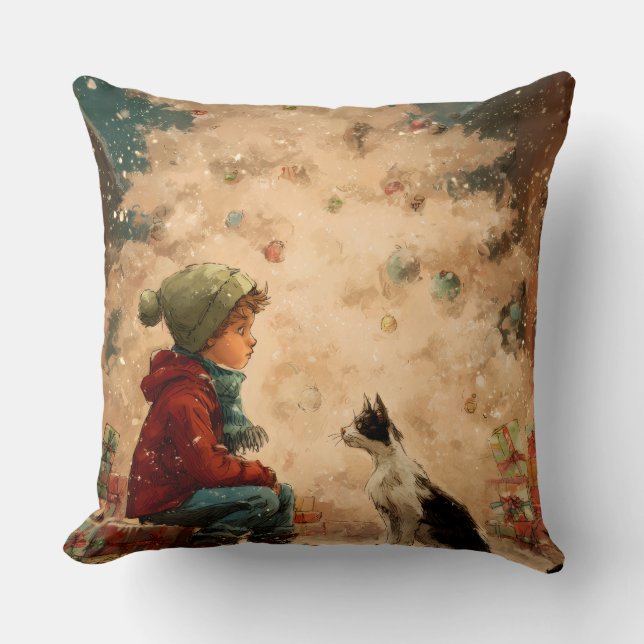 Christmas Baby & Cat Pillow – Soft, Snuggly & Full (Front)