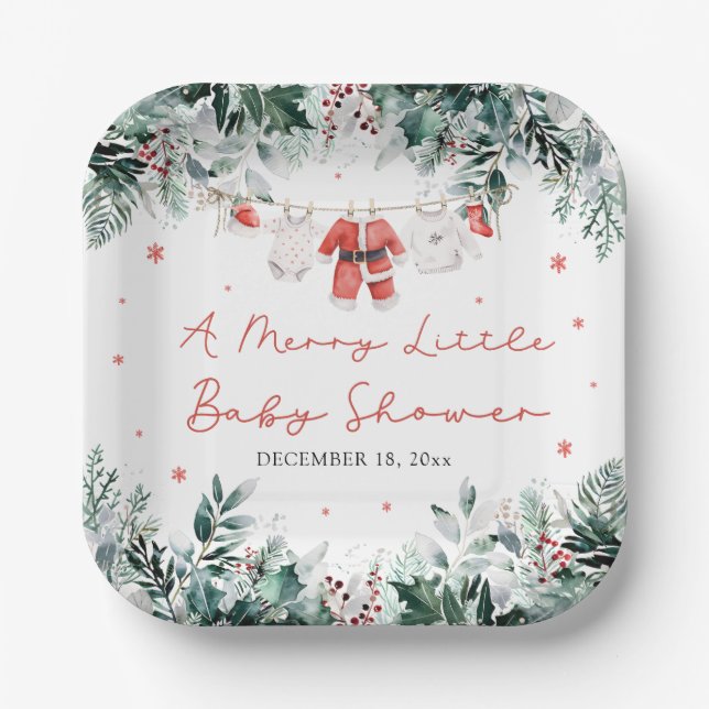 Christmas Baby Clothes A Merry Little Baby Shower Paper Plate (Front)