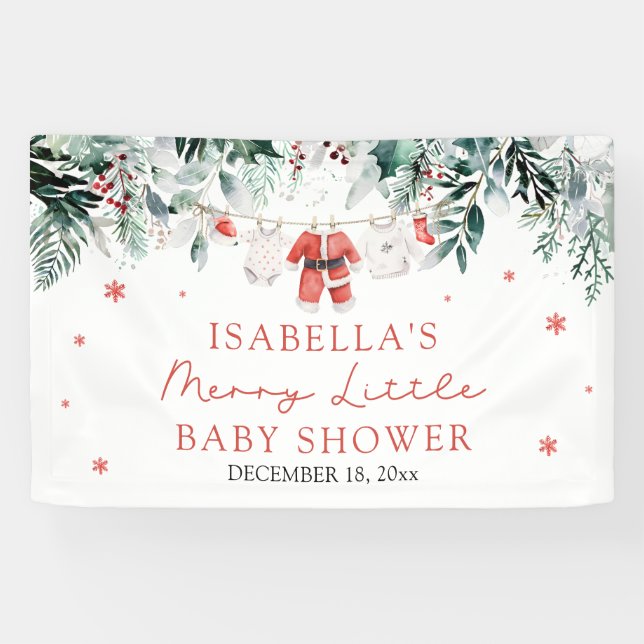 Christmas Baby Clothes Merry Little Baby Shower Banner (Horizontal)
