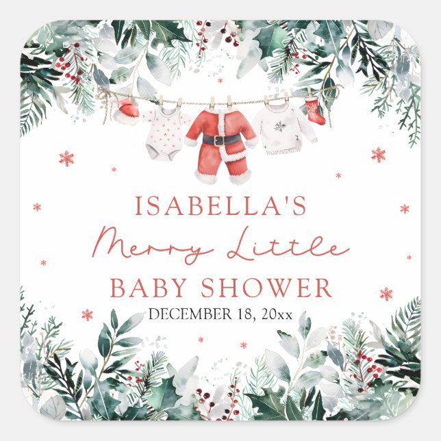 Christmas Baby Clothes Merry Little Baby Shower Square Sticker (Front)