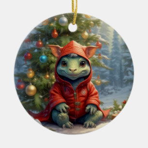 Christmas Baby Dragon Ceramic Tree Decoration