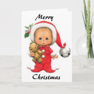 Christmas Baby Elf And Teddy Holiday Card