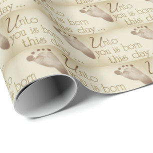 Christmas baby footprint wrapping paper