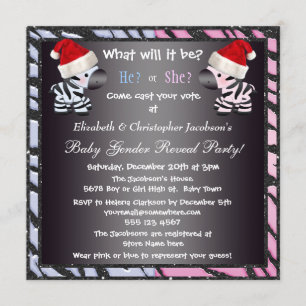 Christmas Baby Gender Reveal Zebras & Animal Print Invitation