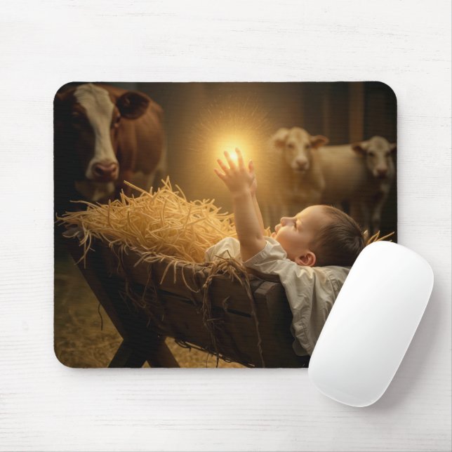 Christmas Baby In a Barn Manger Mouse Mat (With Mouse)