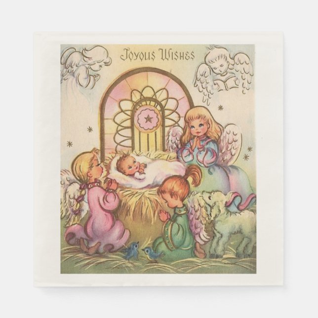Christmas  Baby Jesus in Manger Angels Napkin (Front)