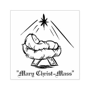 Christmas Baby Jesus in Manger "Mary Christ-Mass" Rubber Stamp
